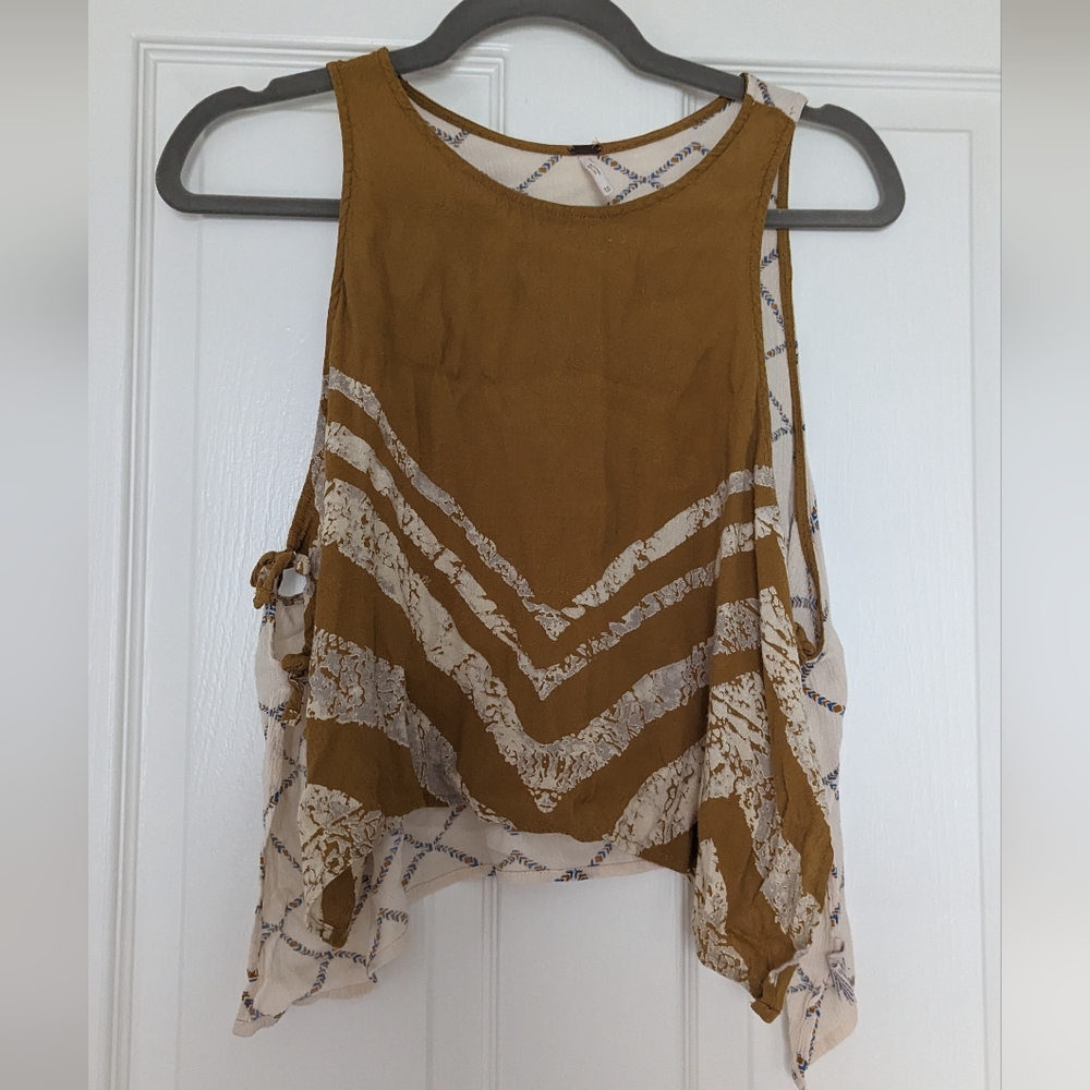 Free People trapeze side tie mustard two sleeveless print top size XS
